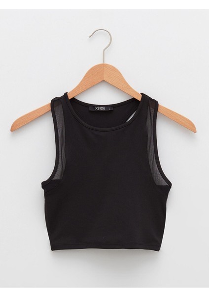 Xsıde Yeni Siyah Bisiklet Yaka Tül Detaylı Kolsuz Crop Kadın Büstiyer indirimleri