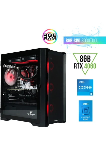 Optima B760 Intel Core i5 12400F 16GB 512GB SSD RTX4060 Freedos Masaüstü Bilgisayar