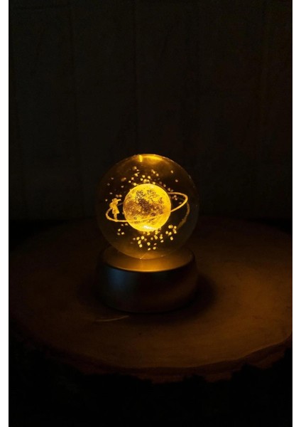 Renk Değiştiren LED Işıklı Cam Satürn Küre Hediyelik Dekoratif Eşya Özel Hediye