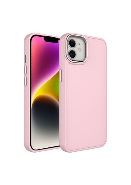 iPhone 12 Kılıf Metal Çerçeve ve Buton Tasarımlı Silikon Luna Kapak