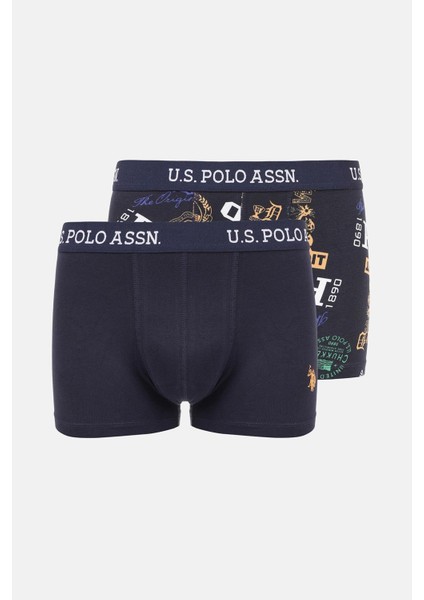 U.s. Polo Assn Erkek 2'li Düz Lacivert ve Renkli -Baskılı Boxer 80476-USP Lacivert Baskılı