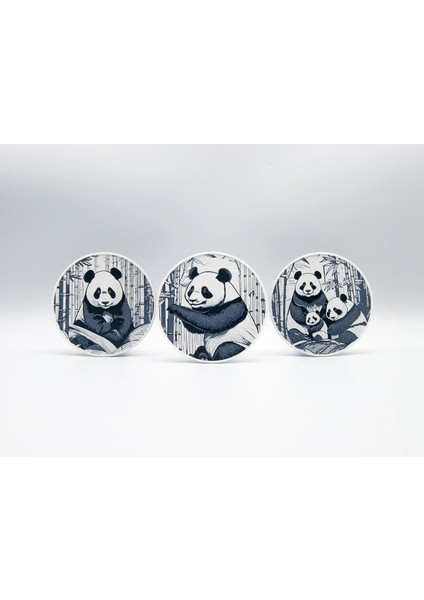 Panda Desenli Bardak Altlığı 6'lı Set + Stant