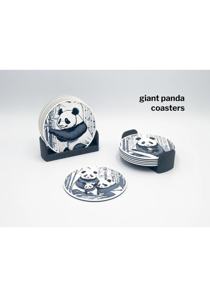 Panda Desenli Bardak Altlığı 6'lı Set + Stant