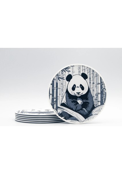 Panda Desenli Bardak Altlığı 6'lı Set + Stant