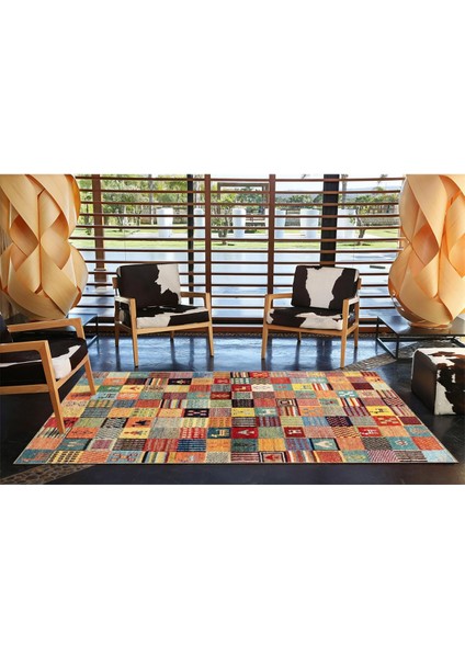 Multy Kareli Geometrik Desenli Dokuma Taban Halı 4129 modelleri