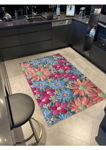 Kırmızı Mavi Pembe Renkli Floral Desenli Dokuma Taban Halı MIRAVIP8022 fiyatları