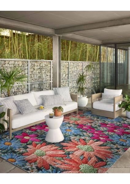 Kırmızı Mavi Pembe Renkli Floral Desenli Dokuma Taban Halı MIRAVIP8022 fırsatları
