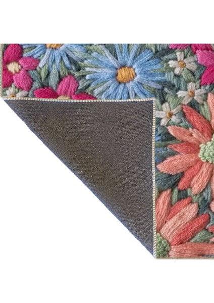Kırmızı Mavi Pembe Renkli Floral Desenli Dokuma Taban Halı MIRAVIP8022 indirimleri