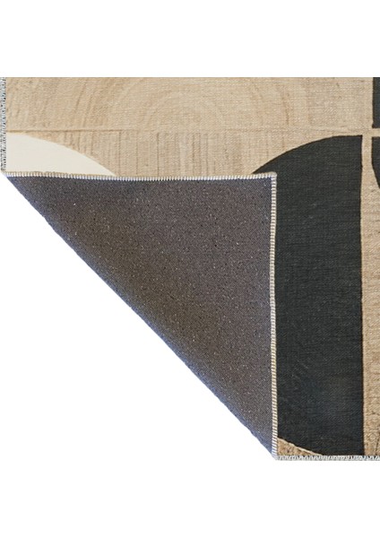 Siyah Bej Temalı Çok Renkli Geometrik Daire Bölme Desenli Modern Dekoratif Halı 1905 indirimleri