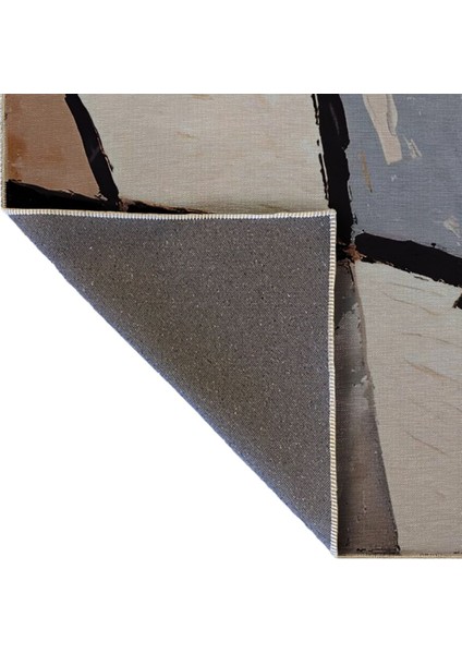 Shape Koleksiyonu Bej Tonlar Lacivert Soyut Desenli Dokuma Taban Modern Dekoratif Halı 24 indirimleri