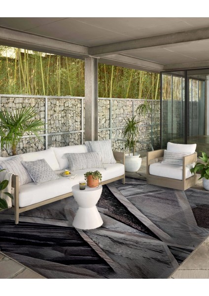 Shape Koleksiyonu Gri Tonlarda Üçgen Soyut Desenli Dokuma Taban Modern Dekoratif Halı 57