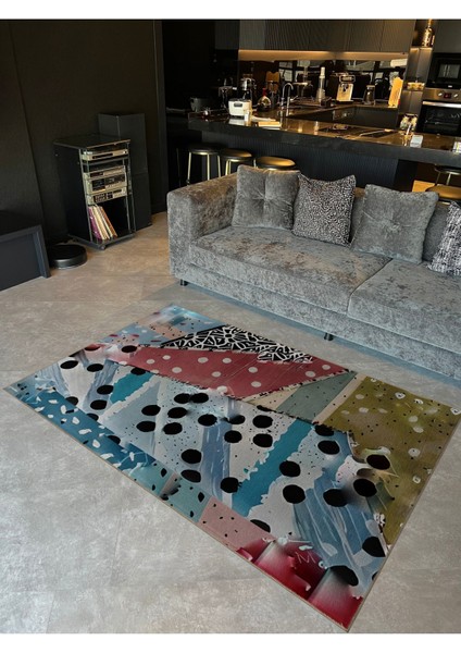 Shape Koleksiyonu Puantiye Detaylı Siyah Desenli Dokuma Taban Modern Dekoratif Halı SHAPE81