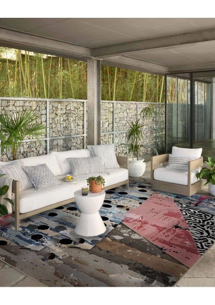 Shape Koleksiyonu Puantiye Detaylı Siyah Desenli Dokuma Taban Modern Dekoratif Halı SHAPE81