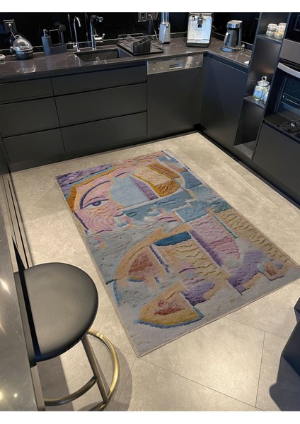 Shape Koleksiyonu Pastel Çok Renkli Pembe Yüz Detaylı Dokuma Taban Modern Dekoratif Halı 41