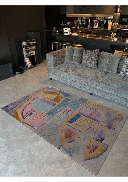 Shape Koleksiyonu Pastel Çok Renkli Pembe Yüz Detaylı Dokuma Taban Modern Dekoratif Halı 41 fiyatları