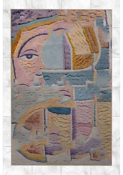 Shape Koleksiyonu Pastel Çok Renkli Pembe Yüz Detaylı Dokuma Taban Modern Dekoratif Halı 41
