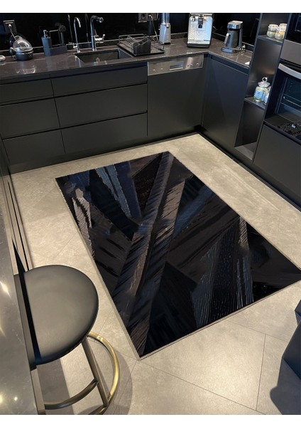 Shape Koleksiyonu Gri Lacivert Tonlarda Geometrik Detaylı Dokuma Taban Modern Dekoratif Halı 45