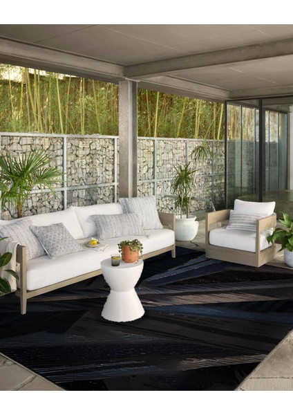 Shape Koleksiyonu Gri Lacivert Tonlarda Geometrik Detaylı Dokuma Taban Modern Dekoratif Halı 45