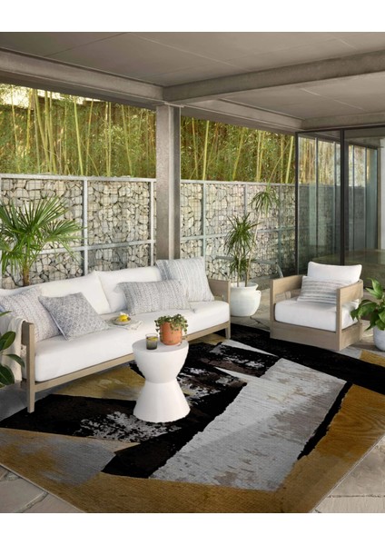 Shape Koleksiyonu Siyah Sarı Bej Tonlarda Geometrik Detaylı Dokuma Taban Modern Dekoratif Halı 49