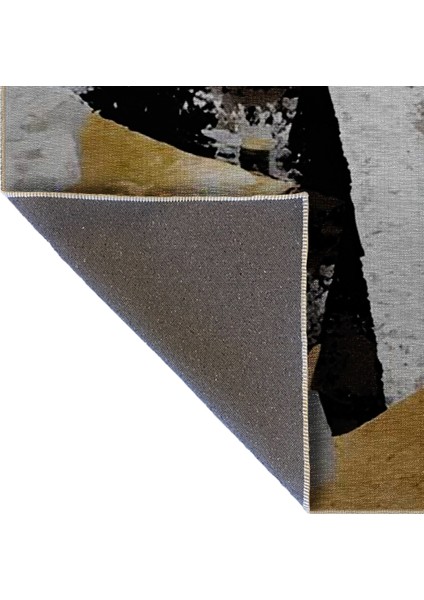 Shape Koleksiyonu Siyah Sarı Bej Tonlarda Geometrik Detaylı Dokuma Taban Modern Dekoratif Halı 49
