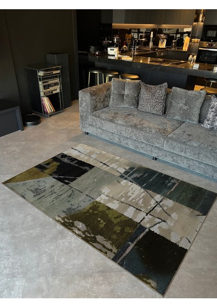 Shape Koleksiyonu Gri Bej Sarı Tonlarda Detaylı Dokuma Taban Modern Dekoratif Halı 47 fiyatları