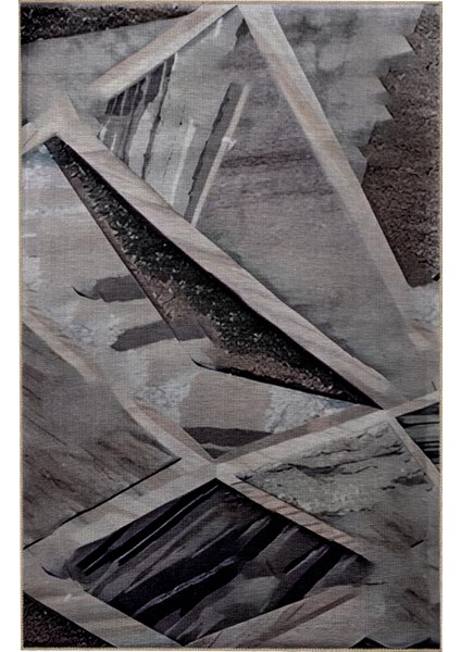 Shape Koleksiyonu Gri Tonlarda Üçgen Soyut Desenli Dokuma Taban Modern Dekoratif Halı 57 fırsatları