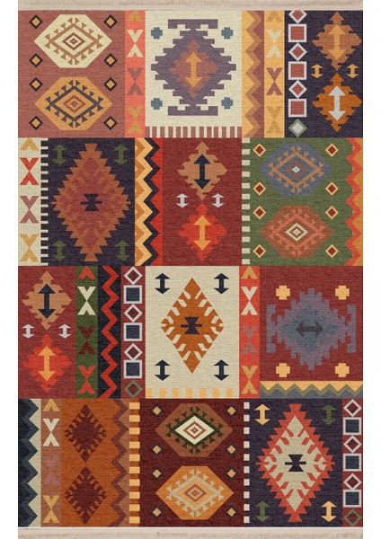 Rugs Modern Mira Çok Renkli Kare Geleneksel Motif Etnik Desenli Vintage Dekoratif Halı Mira 1613