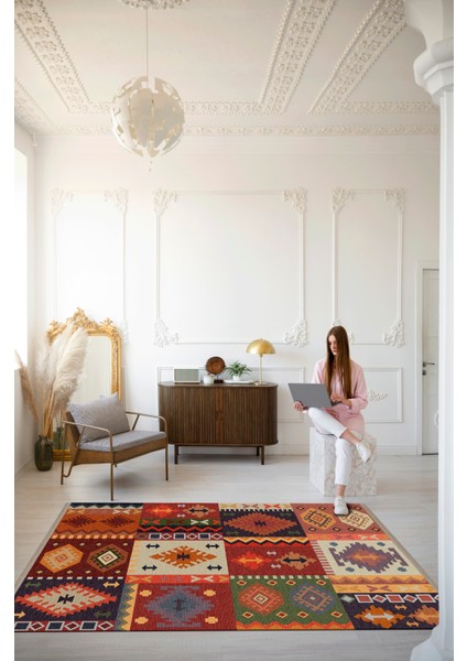 Rugs Modern Mira Çok Renkli Kare Geleneksel Motif Etnik Desenli Vintage Dekoratif Halı Mira 1613