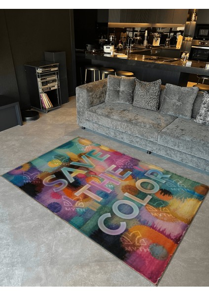 Written Koleksiyonu Çok Renkli Save The Color Yazılı Desenli Modern Dekoratif Halı 08 fiyatları