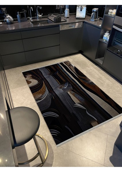 Shape Koleksiyonu Gri Bej Kahve Tonlarda Soyut Desenli Dokuma Taban Modern Dekoratif Halı SHAPE63