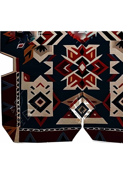 Shape Koleksiyonu Lacivert Kırmızı Bej Etnik Desenli Dokuma Taban Modern Dekoratif Halı SHAPE94 fırsatları