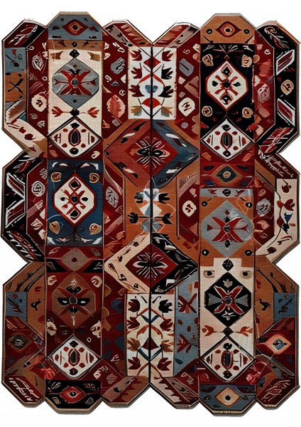 Shape Koleksiyonu Çok Renkli Etnik Desenli Dokuma Taban Modern Dekoratif Halı SHAPE92