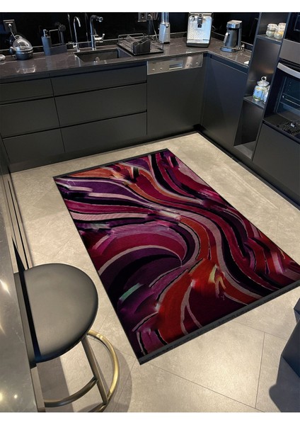 Shape Koleksiyonu Pembe Mor Turuncu Tonlarda Dokuma Taban Saçaklı Modern Dekoratif Halı SHAPE109