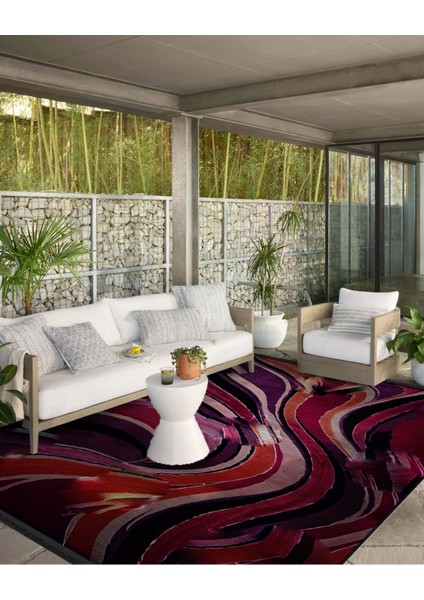 Shape Koleksiyonu Pembe Mor Turuncu Tonlarda Dokuma Taban Saçaklı Modern Dekoratif Halı SHAPE109 modelleri