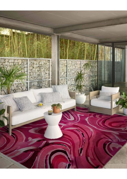 Shape Koleksiyonu Koyu Pembe Tonlarda Dokuma Taban Saçaklı Modern Dekoratif Halı SHAPE111 modelleri