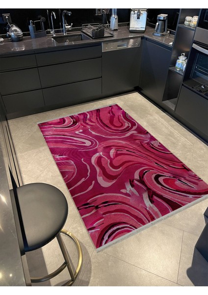 Shape Koleksiyonu Koyu Pembe Tonlarda Dokuma Taban Saçaklı Modern Dekoratif Halı SHAPE111