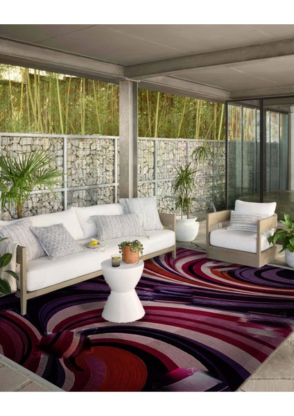 Shape Koleksiyonu Pembe Mor Tonlarda Dokuma Taban Saçaklı Modern Dekoratif Halı SHAPE112
