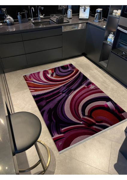 Shape Koleksiyonu Pembe Mor Tonlarda Dokuma Taban Saçaklı Modern Dekoratif Halı SHAPE112