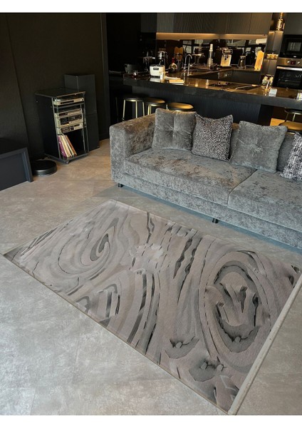 Shape Koleksiyonu Gri Tonlarda Dokuma Taban Saçaklı Modern Dekoratif Halı SHAPE119