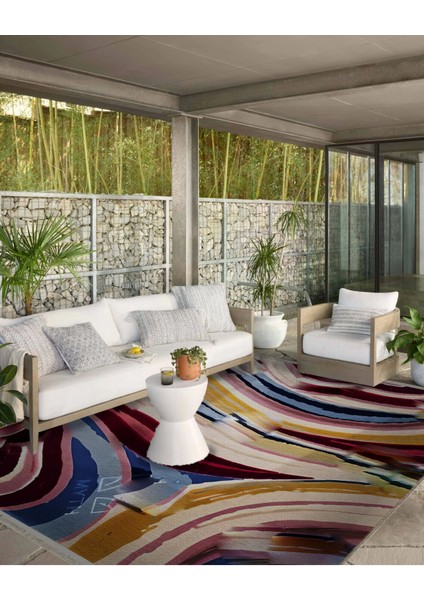 Shape Koleksiyonu Çok Renkli Soyut Desenler Dokuma Taban Saçaklı Modern Dekoratif Halı SHAPE118 modelleri