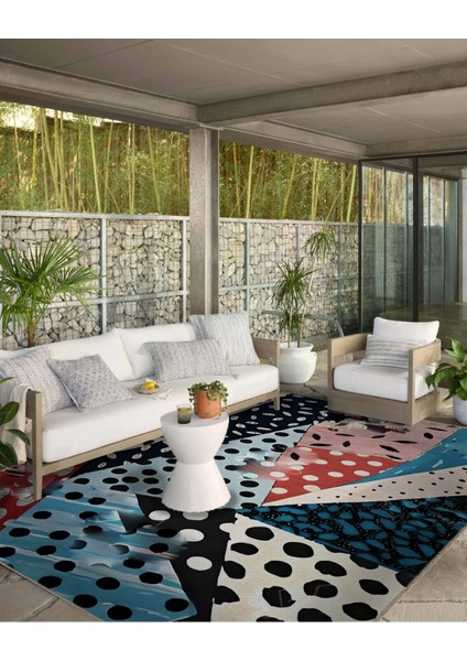 Shape Koleksiyonu Siyah Mavi Bej Puantiye Detaylı Dokuma Taban Modern Dekoratif Halı SHAPE79 modelleri