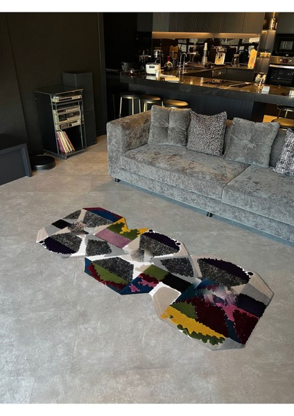 Shape Koleksiyonu Koyu Tonlarda Soyut Desenli Dokuma Taban Modern Dekoratif Halı SHAPE84