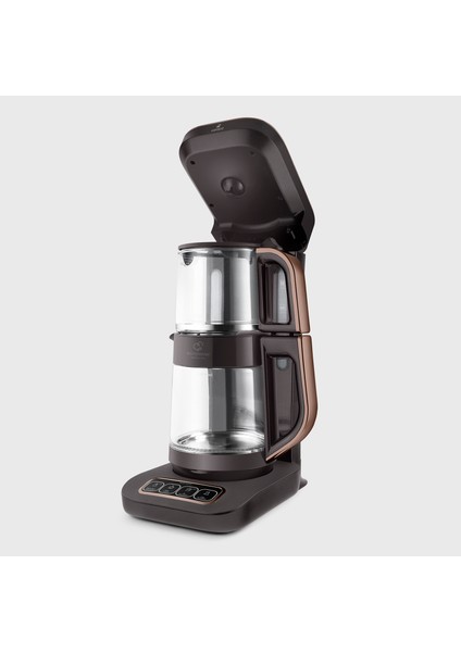 Çaysever Robotea Pro Connect 4 In 1 Konuşan Cam Çay Makinesi Walnut Brown