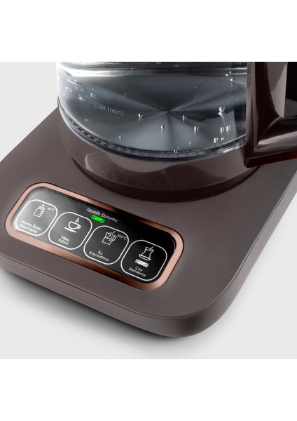 Çaysever Robotea Pro Connect 4 In 1 Konuşan Cam Çay Makinesi Walnut Brown