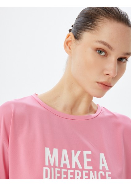Oversize Spor Tişört Slogan Baskılı Bisiklet Yaka Kısa Kollu