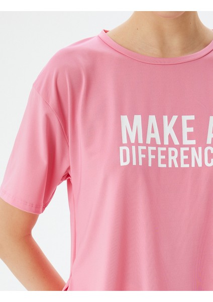 Oversize Spor Tişört Slogan Baskılı Bisiklet Yaka Kısa Kollu
