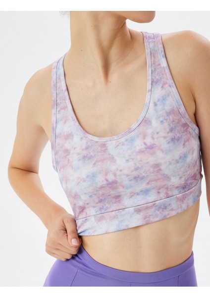 Sporcu Sütyeni Soyut Baskılı Sırtı Pencere Detaylı U Yaka indirimleri