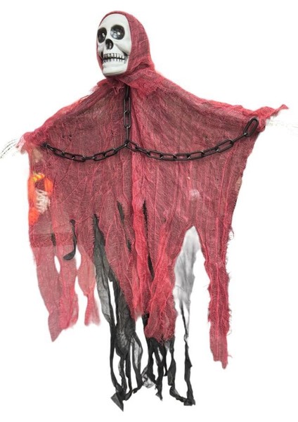 Halloween Tavan Süsü Sesli Işıklı Iskelet Kırmızı Zincirli