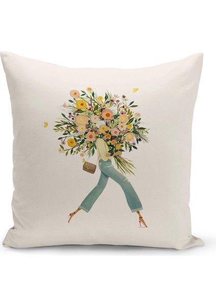 Flower Serisi Çift Tarafı Dijital Baskılı Kırlent Kılıfı (Cushion Cover)