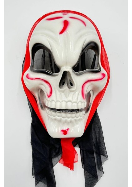 Halloween Maske Iskelet Tüllü Kırmızı Beyaz
